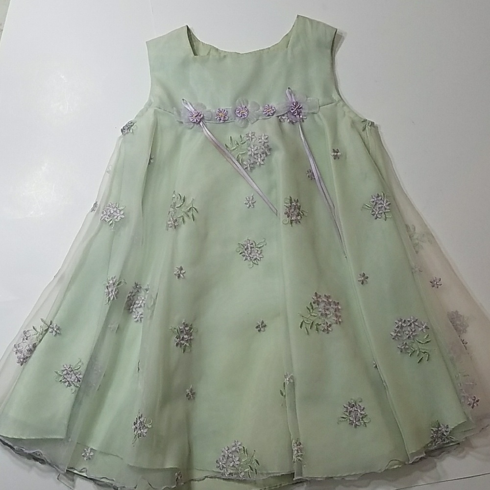 Ashley Ann Embroidered Floral Green & Purple Dress